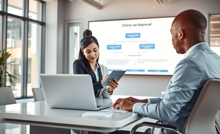 Illustration showcasing the simplicity of online approval processes in finance.