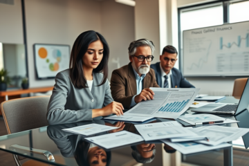 A person reviewing a contract with terms and rates.