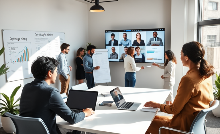 Illustration depicting efficient hiring strategies to reduce costs.