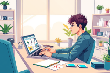 An illustration showing various online shopping platforms and price tags to represent comparing offers.