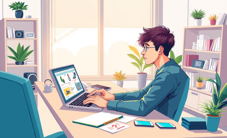 An illustration showing various online shopping platforms and price tags to represent comparing offers.