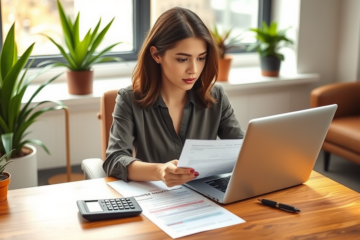 A person reviewing a credit offer document with a calculator.