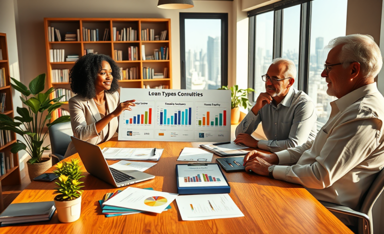 An illustration depicting various loan types and tips on choosing the right one.